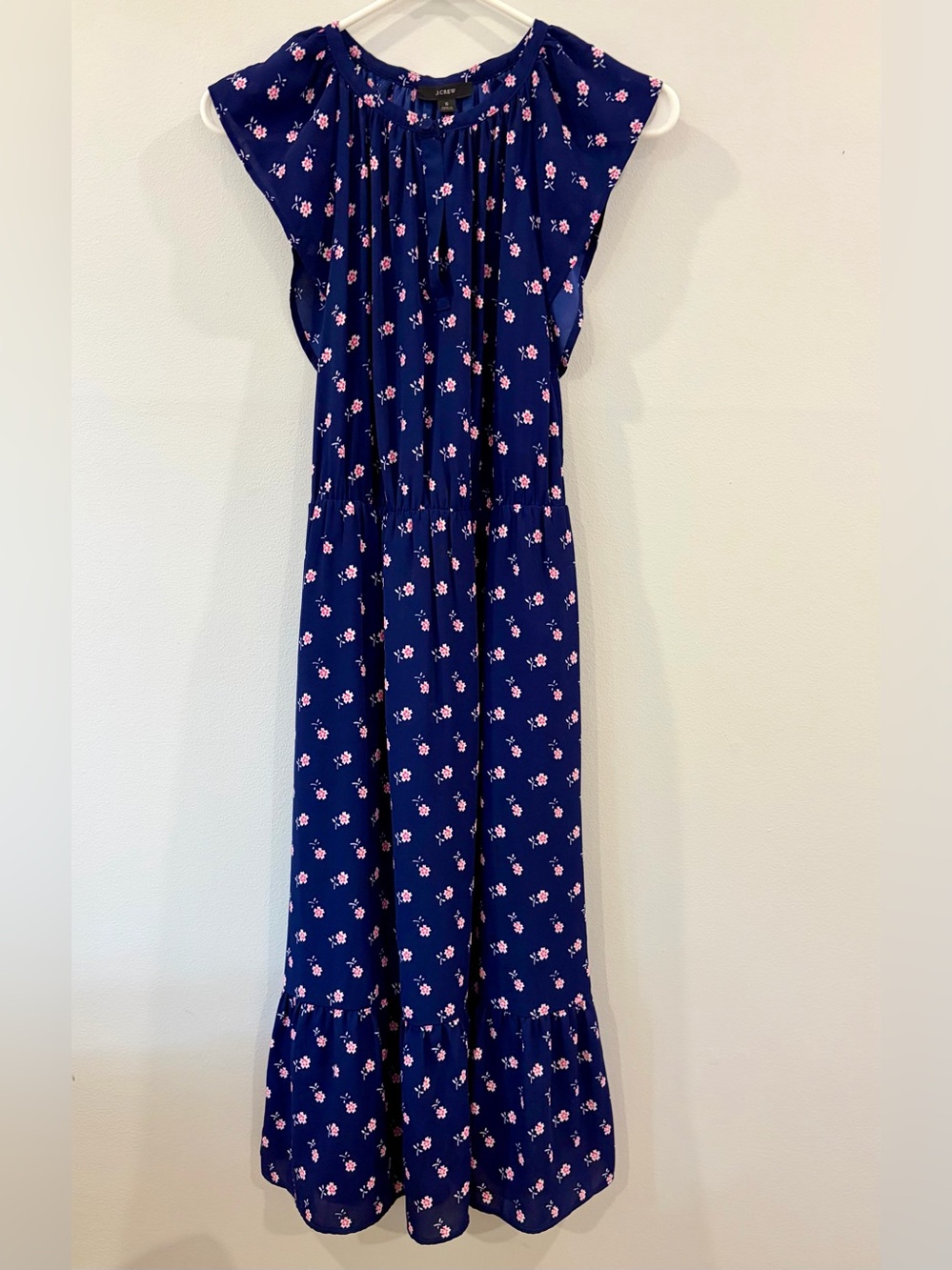 J. Crew Navy Dress Floral Print Cap Sleeves Lined